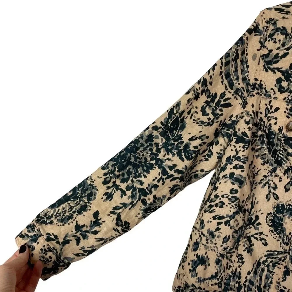 Carole Little Vintage Linen Jacket Womens Plus Size 1X Cream Blue Paisley Print - Picture 4 of 11